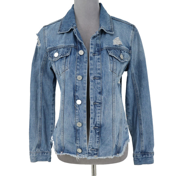 BLANKNYC Jackets & Blazers - Blank NYC Jean Jacket Womens XS Blue Cotton Denim Raw Hem Distressed FLAW